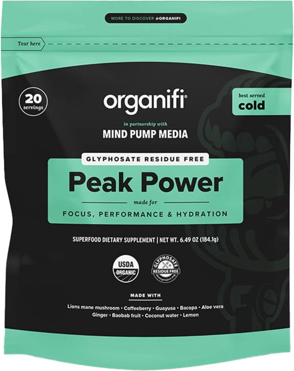 Organifi Peak Power, Pre Workout Powder to Support Hydration, with Lion's Mane and Guayusa