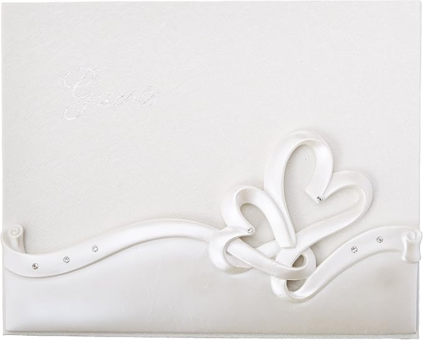 Fashioncraft Elegant White Interlocking Hearts Design Wedding Guest Book (50 pages)