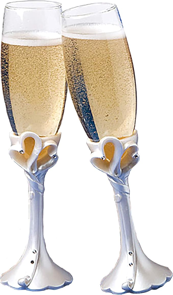 Fashioncraft Interlocking Hearts Design Toasting Flutes, One Size, White
